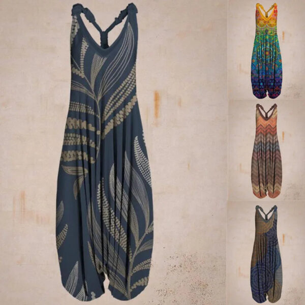 Chic Boho Sleeveless Jumpsuit with Ethnic Flair for Women