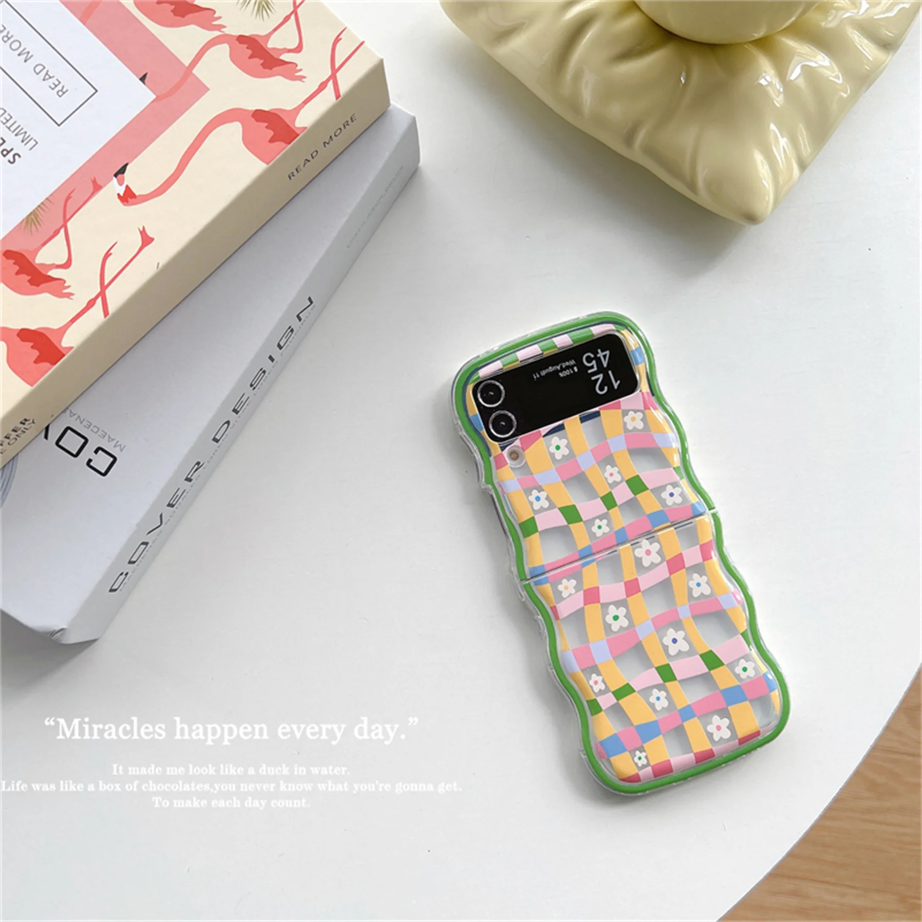 Cute Oil Painting Flower Floral Lattice Wavy Case for Galaxy Z Flip - onlinemegasale.com