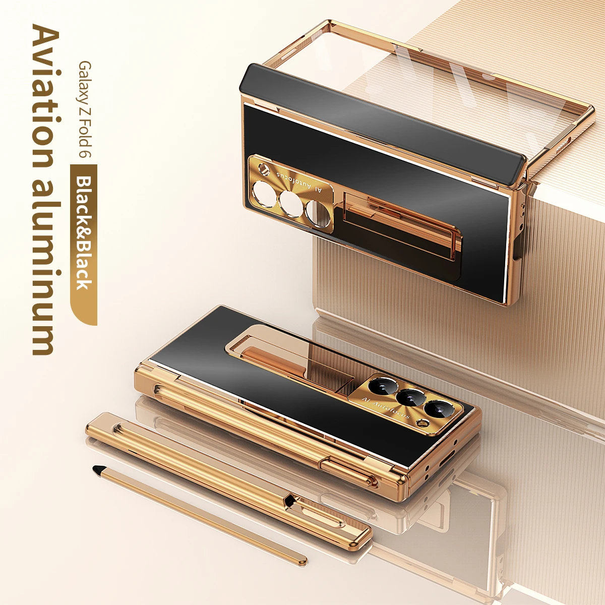 Full Protection Aluminium Case with Kickstand & Pen Holder For Samsung Galaxy Z Fold Series - onlinemegasale.com