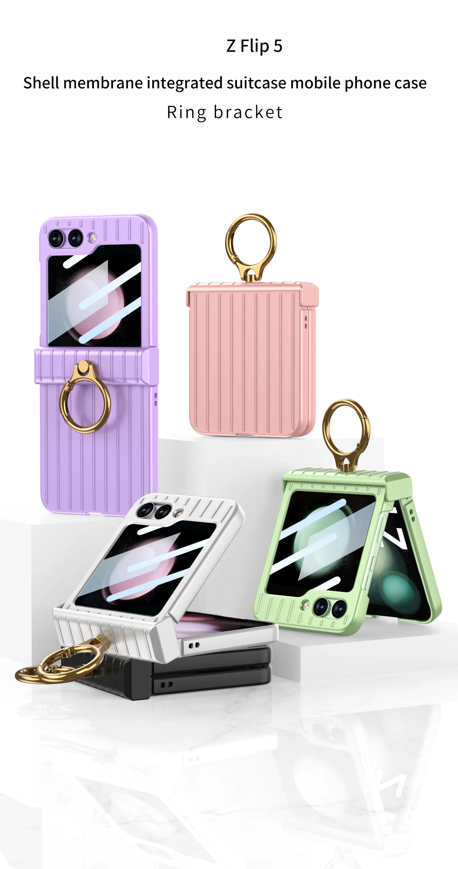 Shockproof Case With Ring Bracket & Screen Protective For Samsung Galaxy Z Flip 5 - onlinemegasale.com