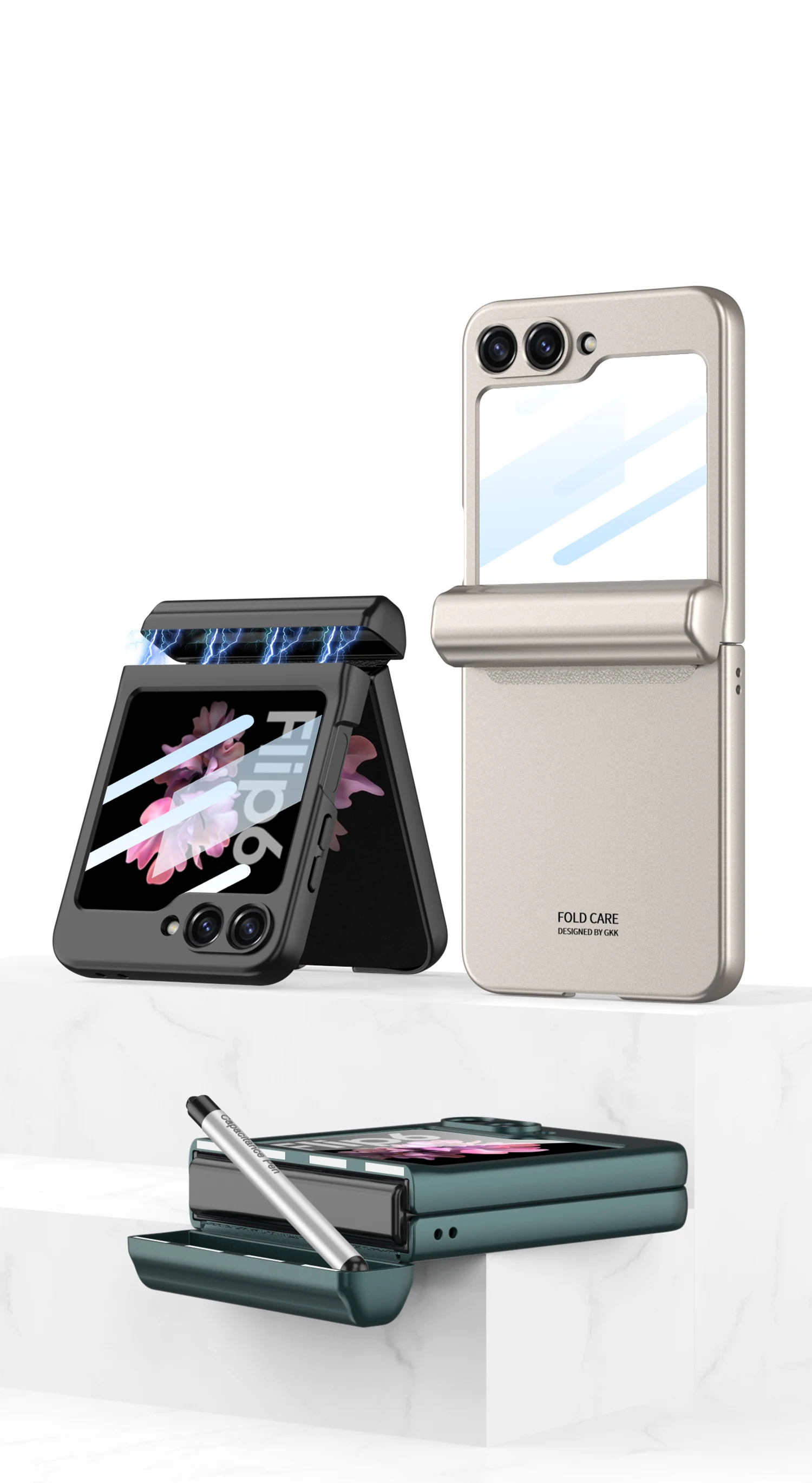 Shockproof Case with Magnetic Hinge Protection & Touch Pen for Samsung Galaxy Z Flip 6 - onlinemegasale.com
