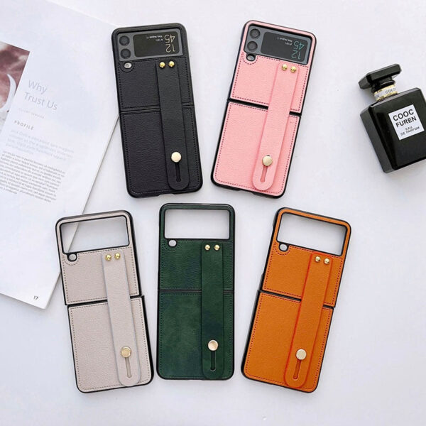 Luxury Wrist Strap Holder  Leather Phone Case For Samsung Galaxy Z Flip