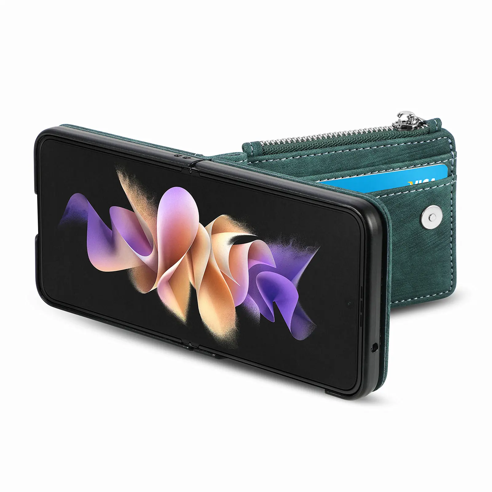 Detachable Leather 2 in 1 Zipper Wallet Folding Case for Samsung Flip4 &3 - onlinemegasale.com