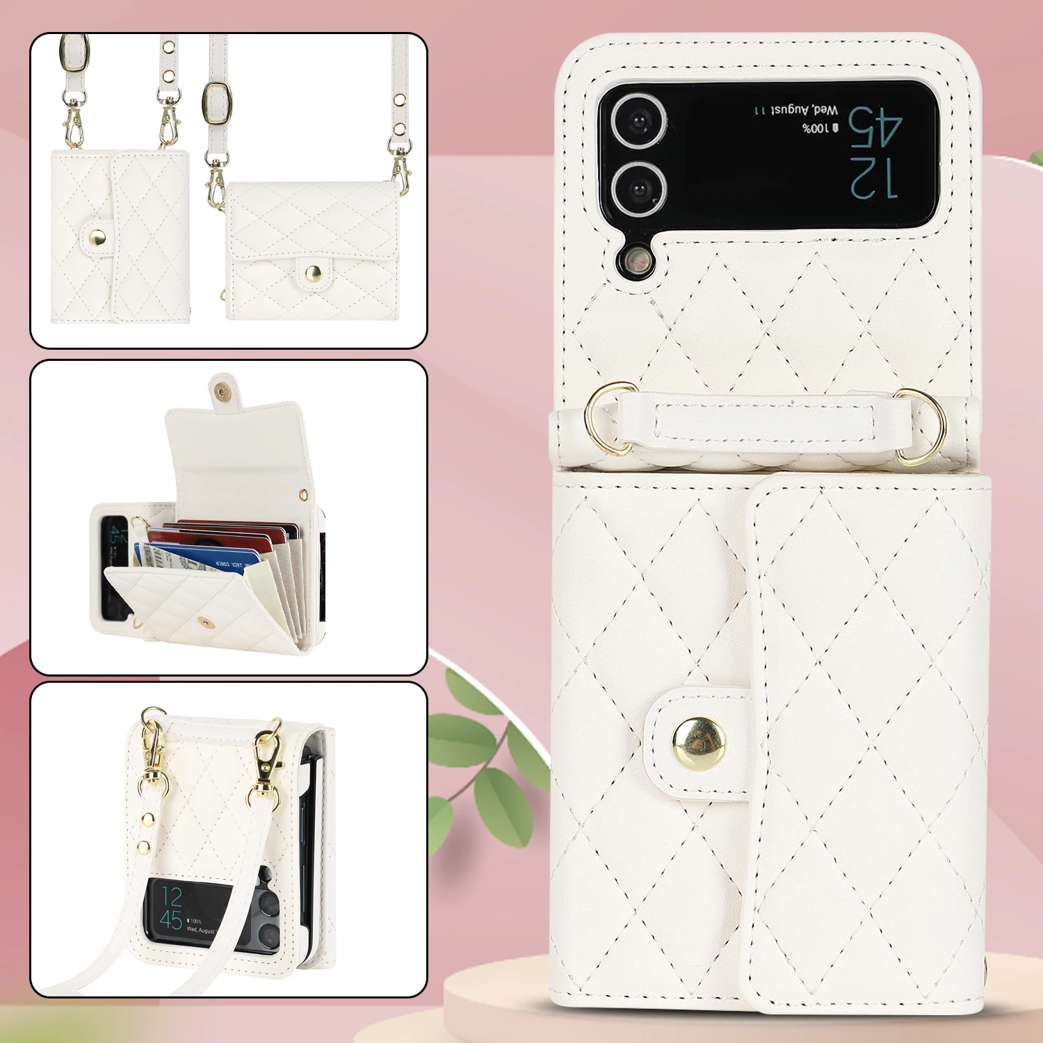 Luxury PU Leather Crossbody Lanyard Holder Magnetic Z Flip 4 & 3 Case - onlinemegasale.com