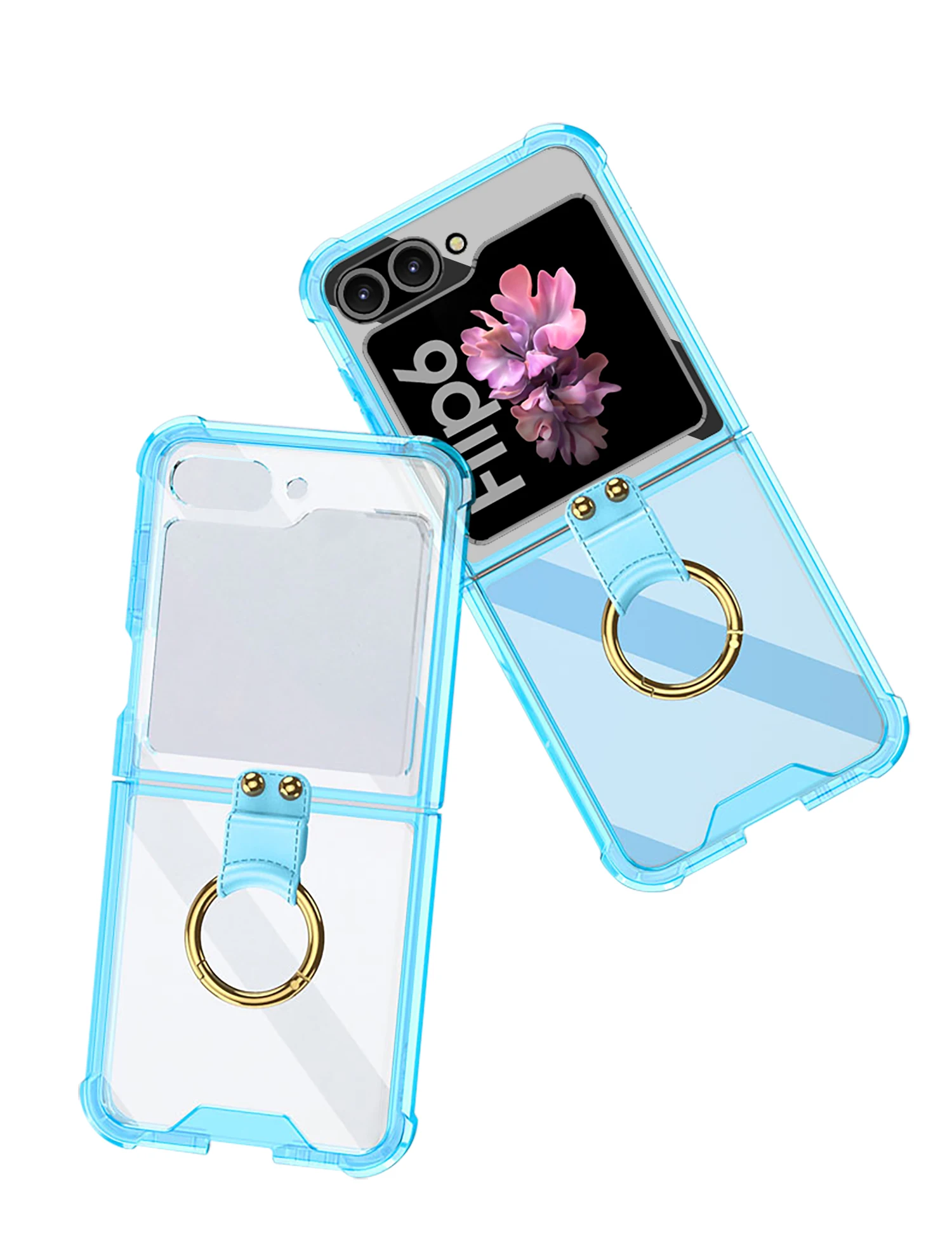 Transparent Shockproof Case with Ring Holder for Samsung Galaxy Z Flip 6 - onlinemegasale.com