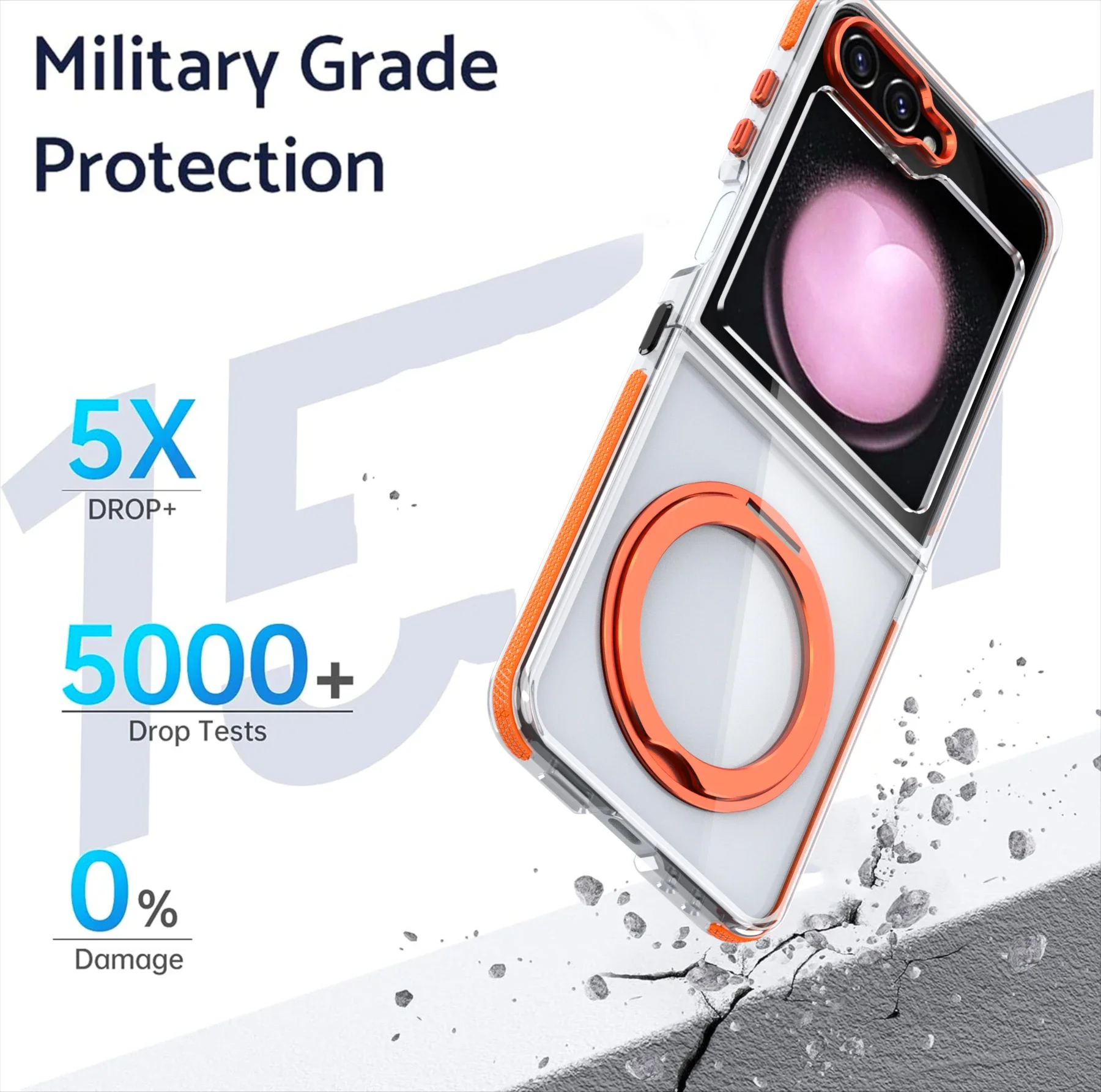 Transparent Shockproof Caase with Ring Holder for Samsung Galaxy Z Flip 6 - onlinemegasale.com Transparent Shockproof Caase with Ring Holder for Samsung Galaxy Z Flip 6 - onlinemegasale.com