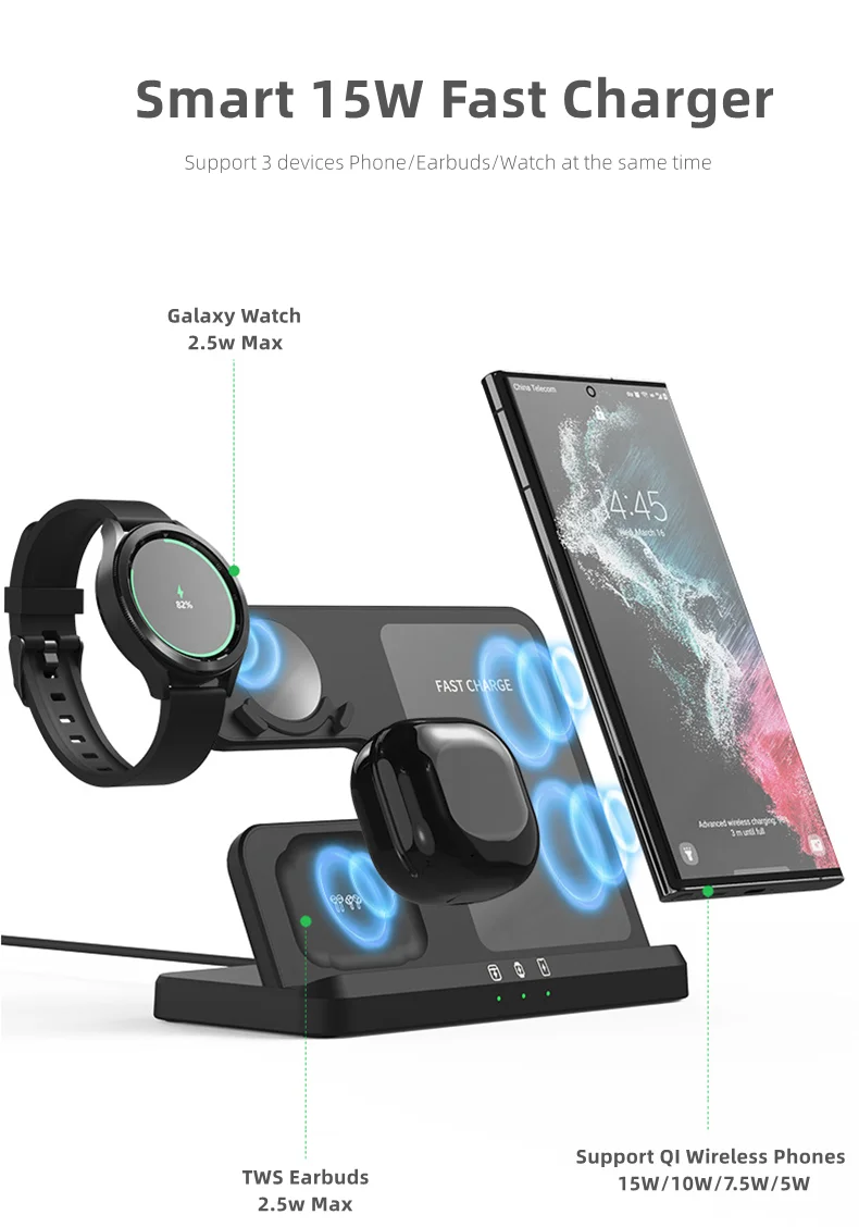 3 in 1 Wireless Charging Station for All Samsung Phones - onlinemegasale.com