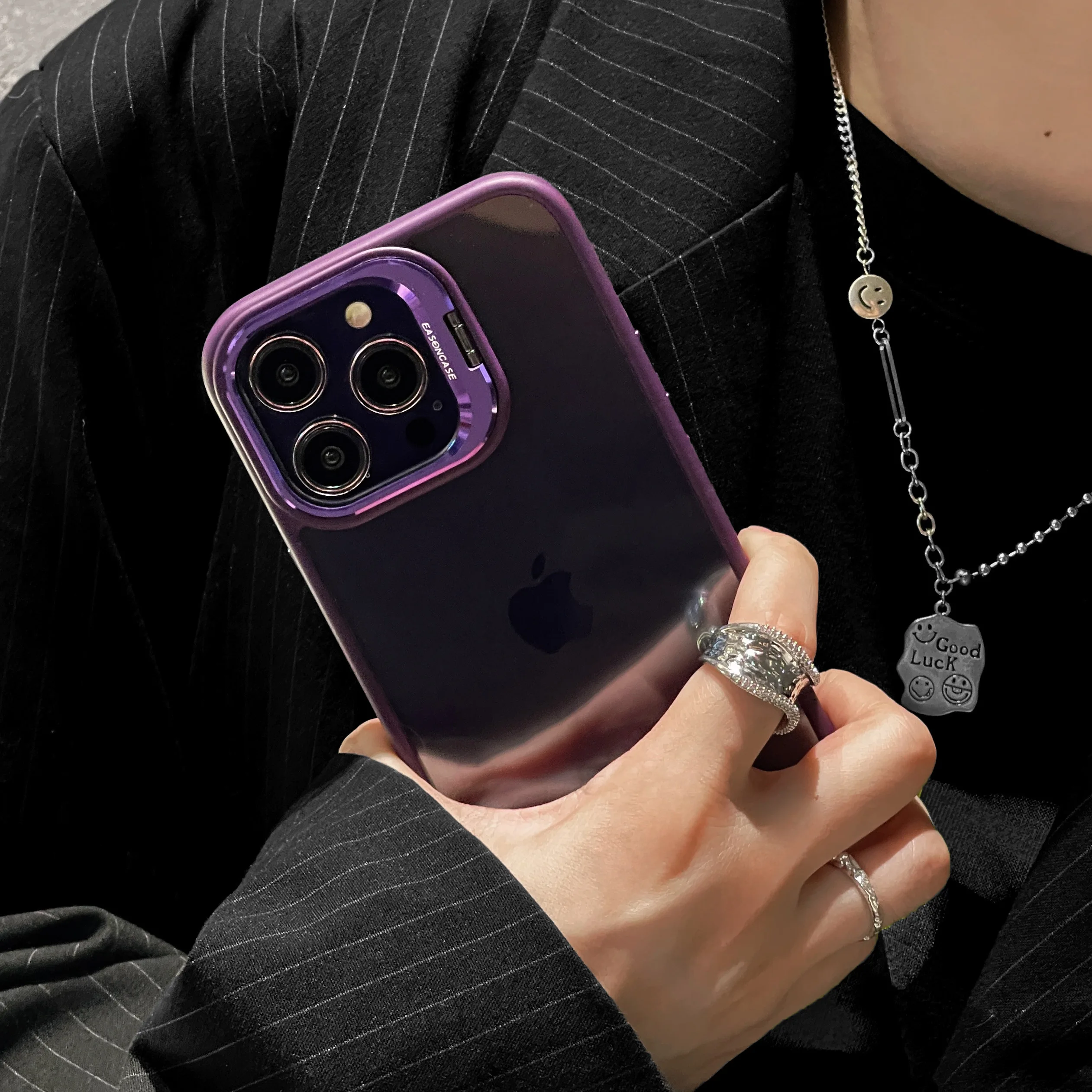 Lens Metal Ring Protector Stand Phone Case For iPhone - onlinemegasale.com