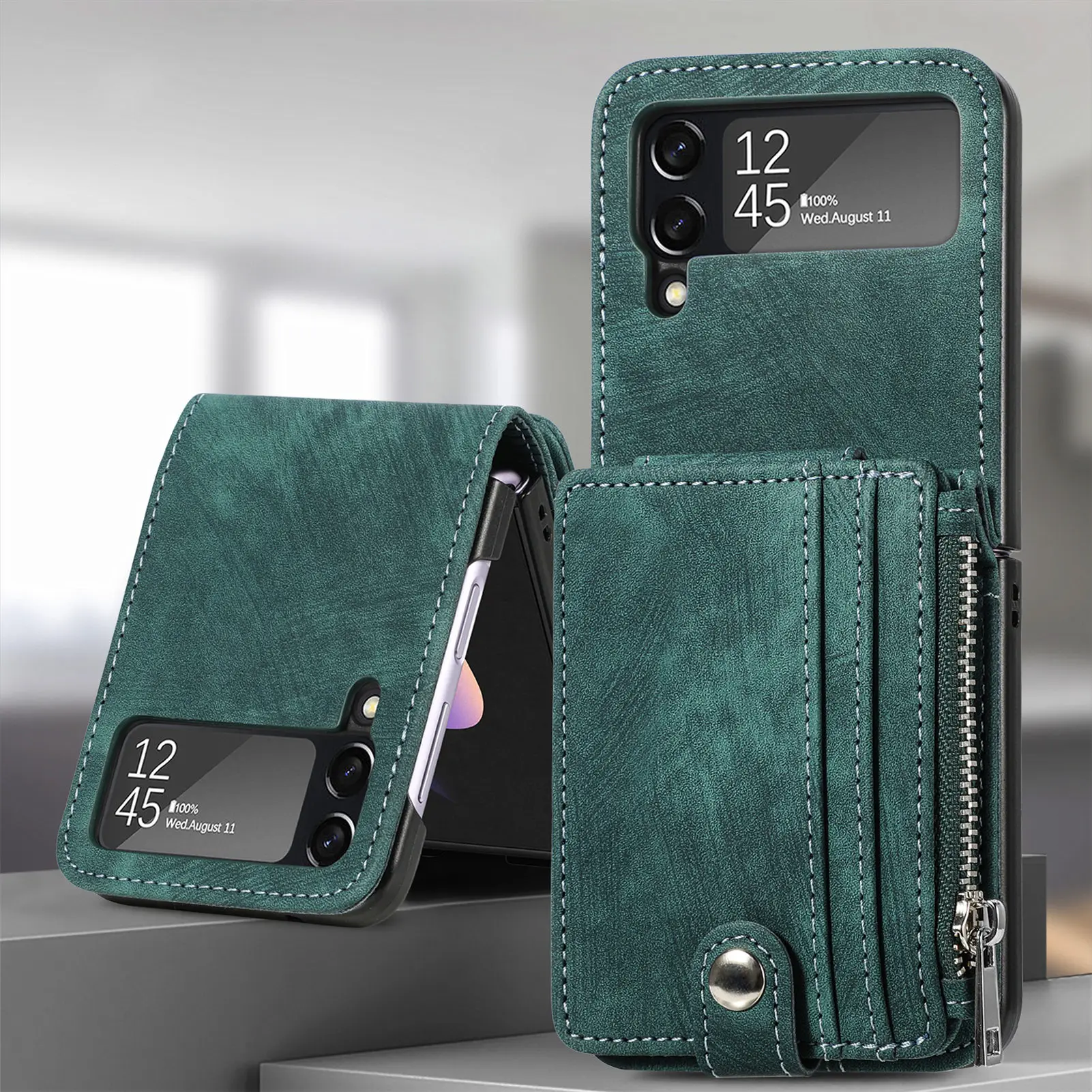 Detachable Leather 2 in 1 Zipper Wallet Folding Case for Samsung Flip4 &3 - onlinemegasale.com
