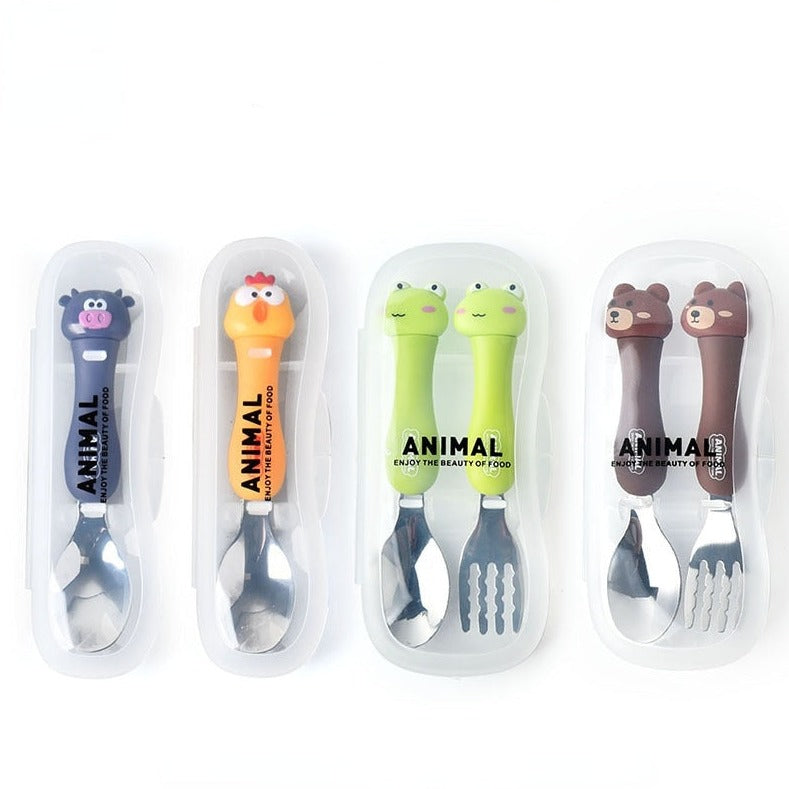 Se645d4160c6c4a81aa71010d53d19d76o Cartoon Animal Kids Fork & Spoon Set - onlinemegasale.com