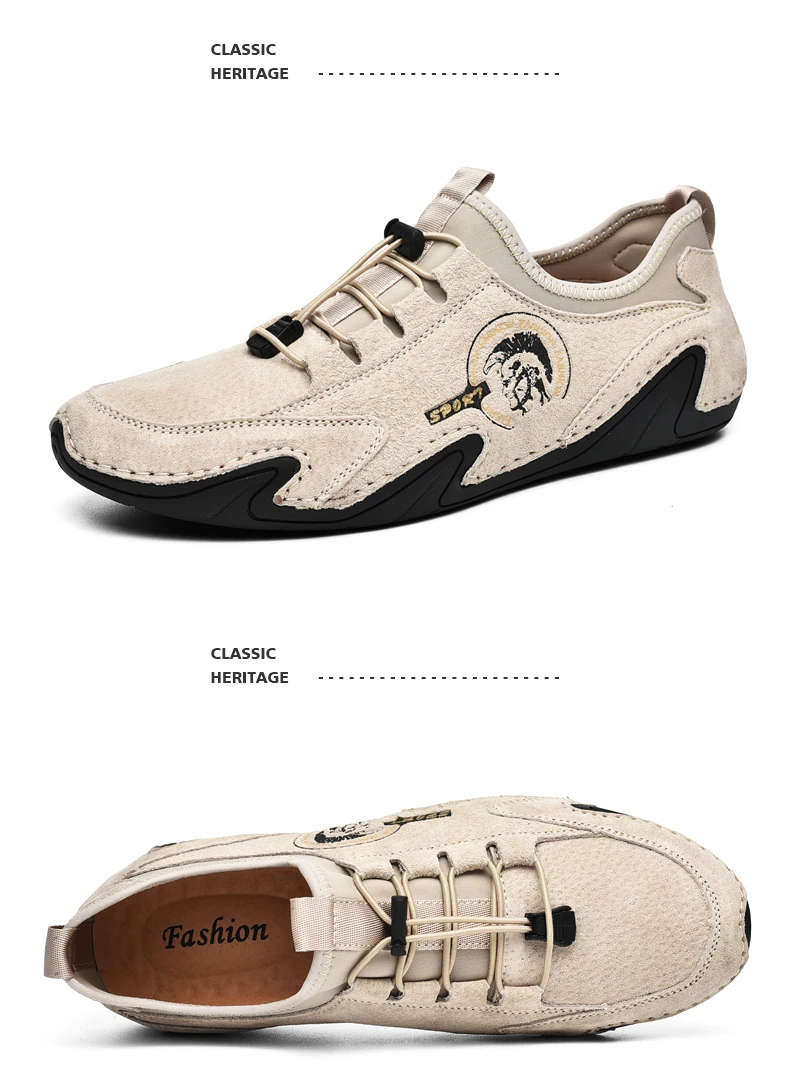 Mens Sneakers Casual Slip on Loafers Outdoor Light Flats Genuine Leather Shoes Comfortable Doudou Cross-legged Shoes - onlinemegasale.com