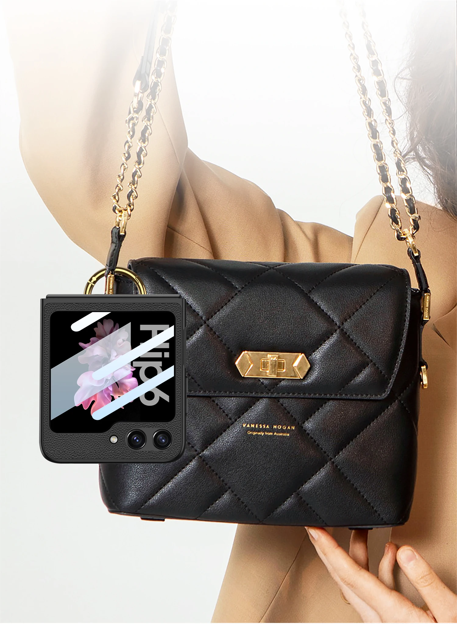 Leather Case with Ring Holder for Samsung Galaxy Z Flip 6 - onlinemegasale.com