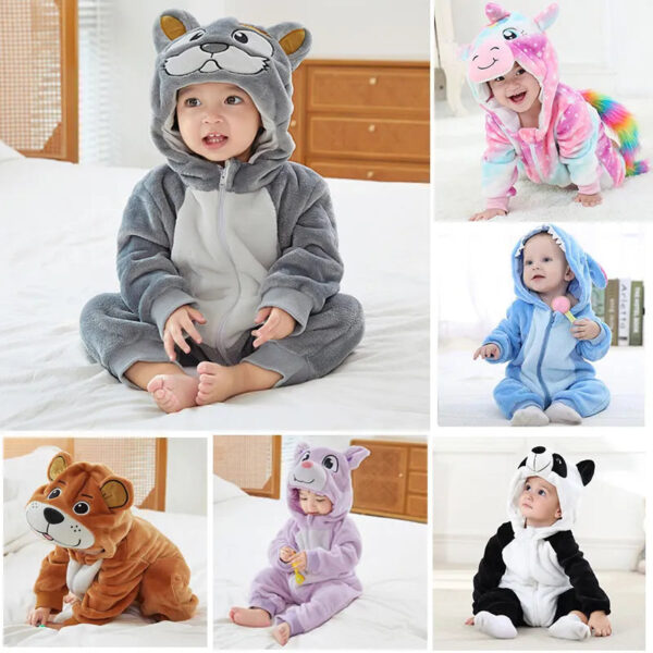 Cute animal Flannel Baby Rompers Bear Panda Pajamas Cotton Baby Boy Girls Animal Costumes Baby Jumpsuit Kigurumi Outfits