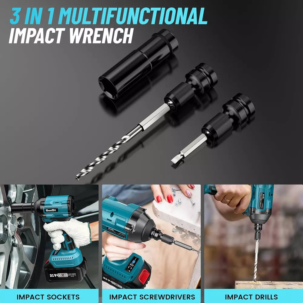 3 In 1 Cordless Brushless Impact Wrench Kit - onlinemegasale.com