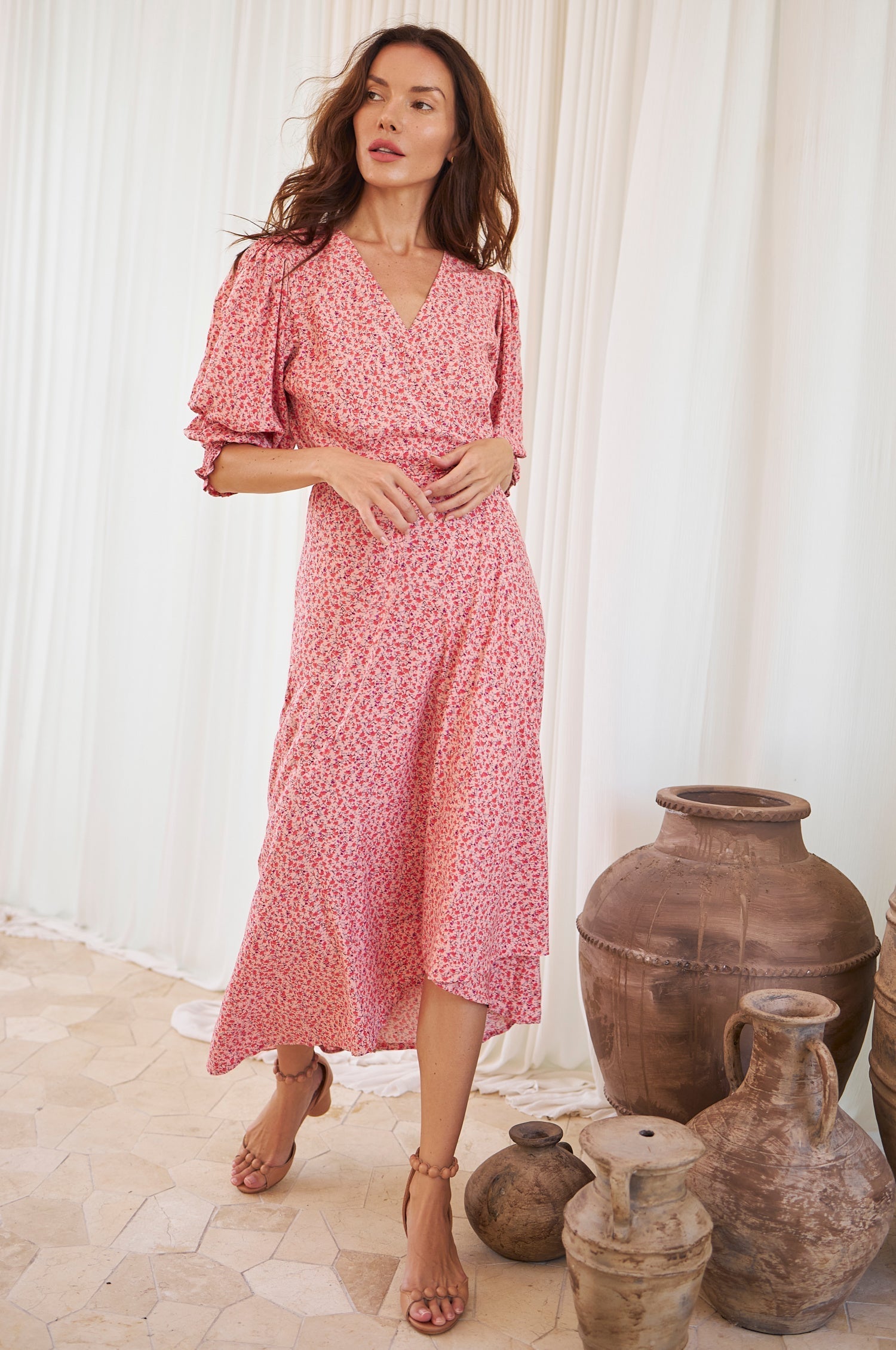 SetSailRoseFields_beed399c-8589-41de-9f6b-176ca98aecdd Nautical Charm: Handmade Puff Sleeve Wrap Dress in 100% Cotton - onlinemegasale.com