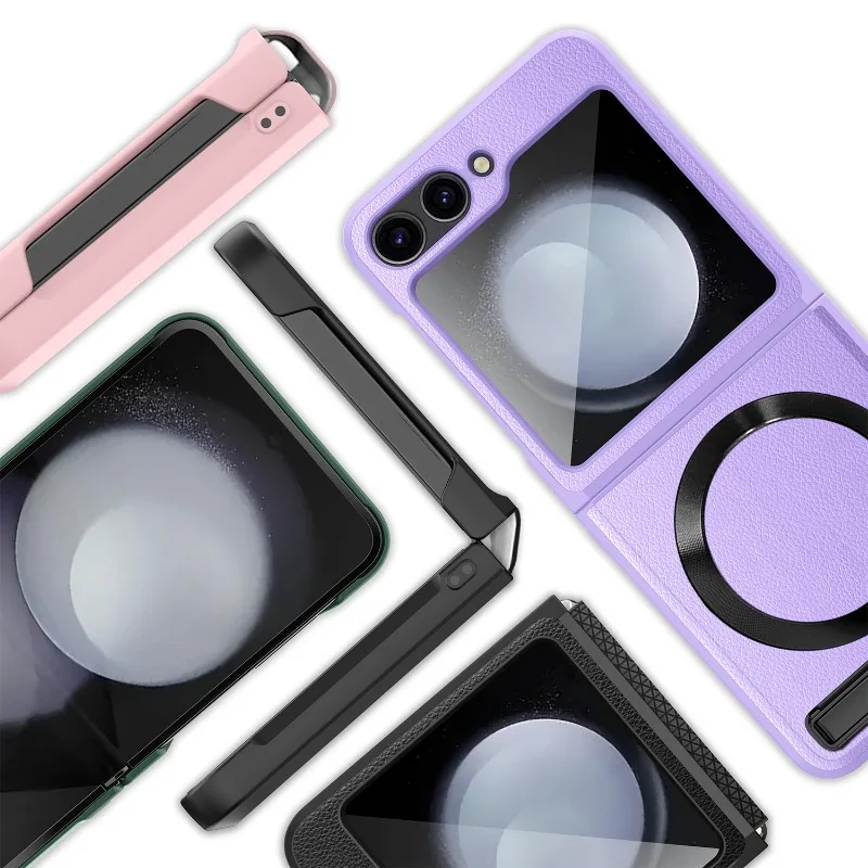 Shockproof Leather Case with Magnetic Kickstand for Samsung Galaxy Z Flip 6 - onlinemegasale.com Shockproof Leather Case with Magnetic Kickstand for Samsung Galaxy Z Flip 6 - onlinemegasale.com