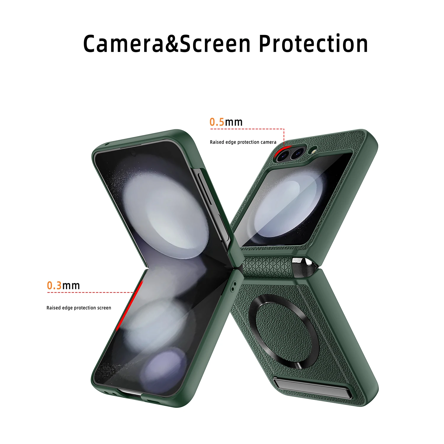 Leather Magsafe Case with Back Screen Protective For Samsung Galaxy Z Flip 5 - onlinemegasale.com