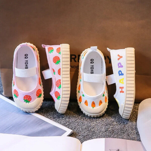 White Toddler Girl Canvas Strawberry Kids Shoes