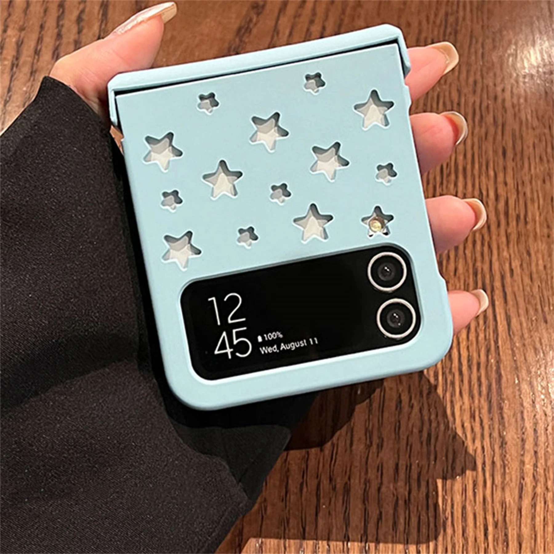 Korean Style Hollow Out Stars Phone Case for Galaxy Z Flip 4 - onlinemegasale.com