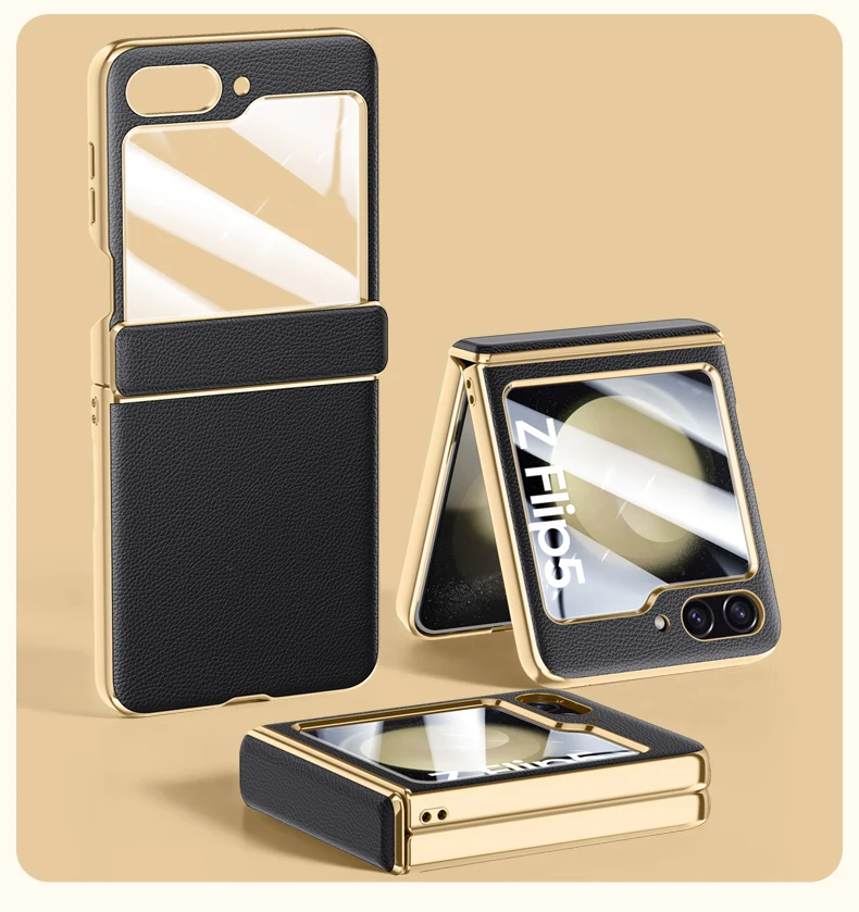 Leather Case with Hinge Protection for Samsung Galaxy Z Flip 5 - onlinemegasale.com