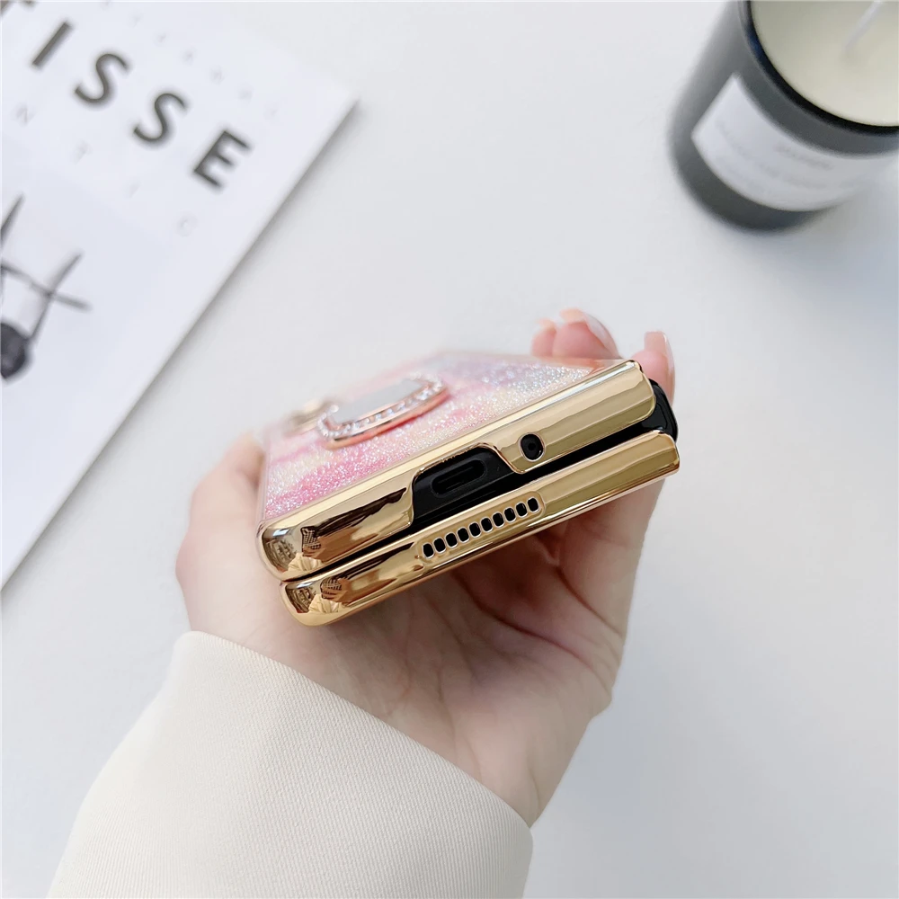 Glitter Diamond Phone Cover For Samsung Z Fold 3 5G With Ring Holder - onlinemegasale.com