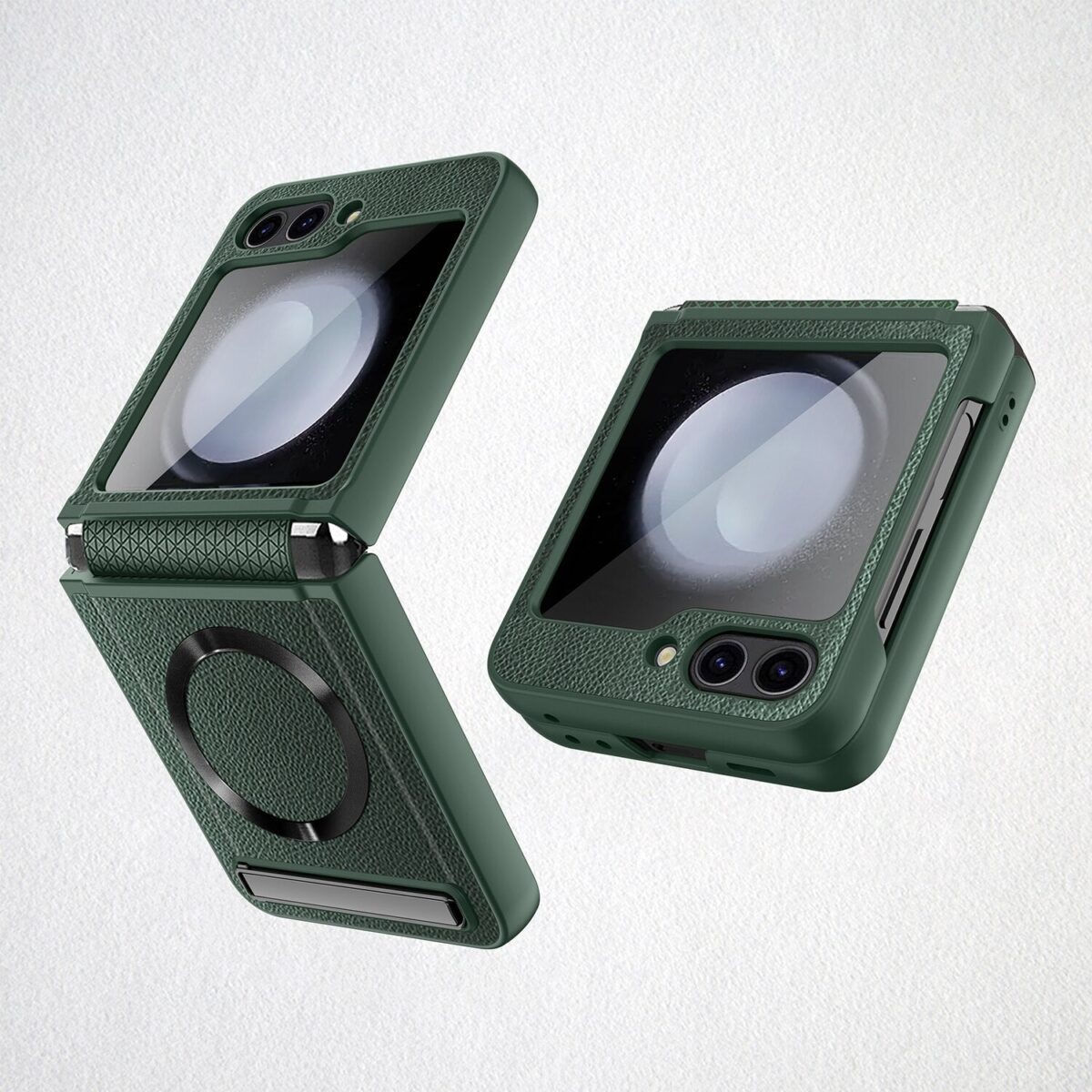 Leather Magsafe Case with Back Screen Protective For Samsung Galaxy Z Flip 5 - onlinemegasale.com