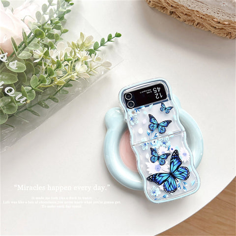 Cute Korean Butterfly Rainbow Wavy Case for Galaxy Z Flip 3 & 4 - onlinemegasale.com