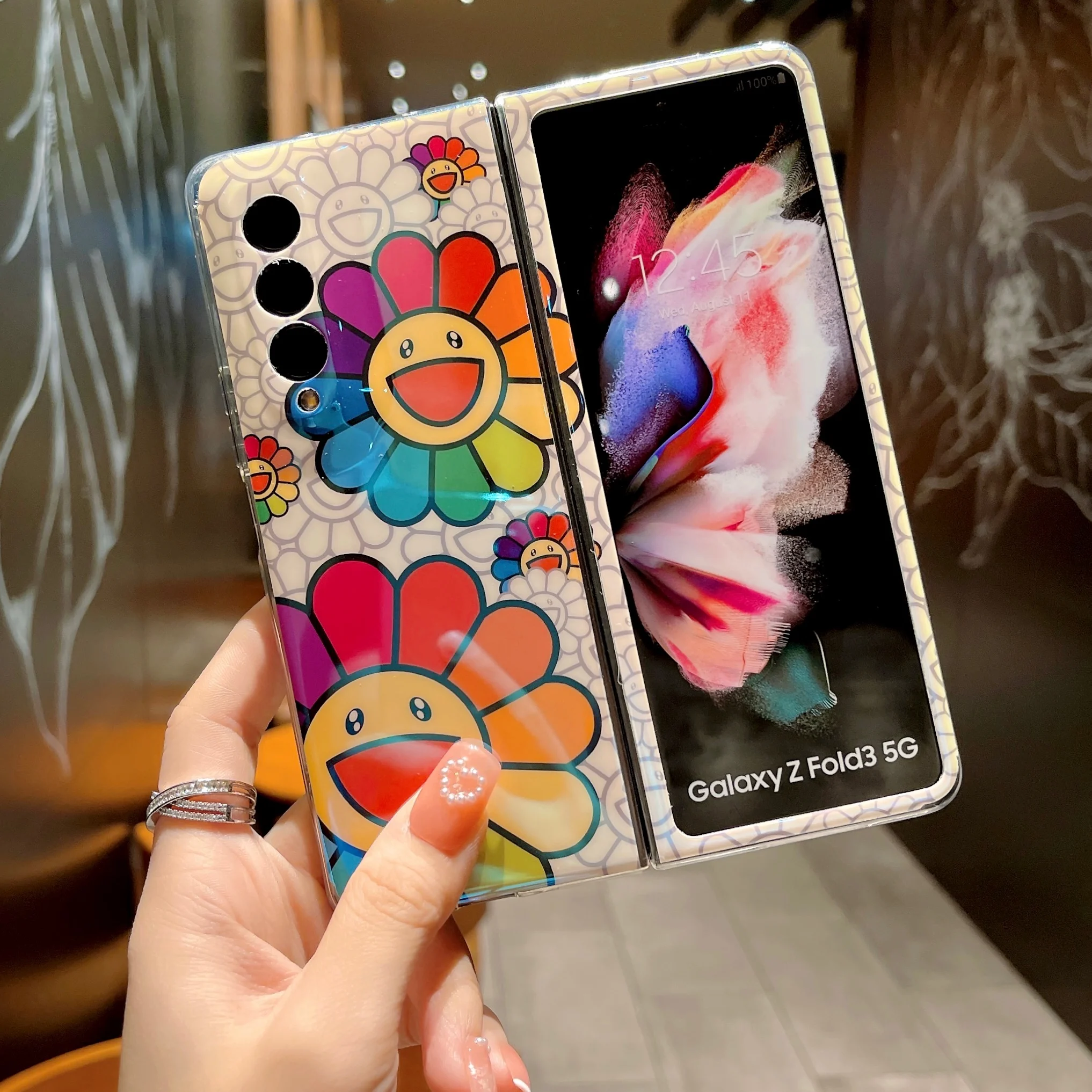 Cute Colorful Oil Painting Flower Phone Case For Samsung Galaxy Z Fold 3 5G - onlinemegasale.com