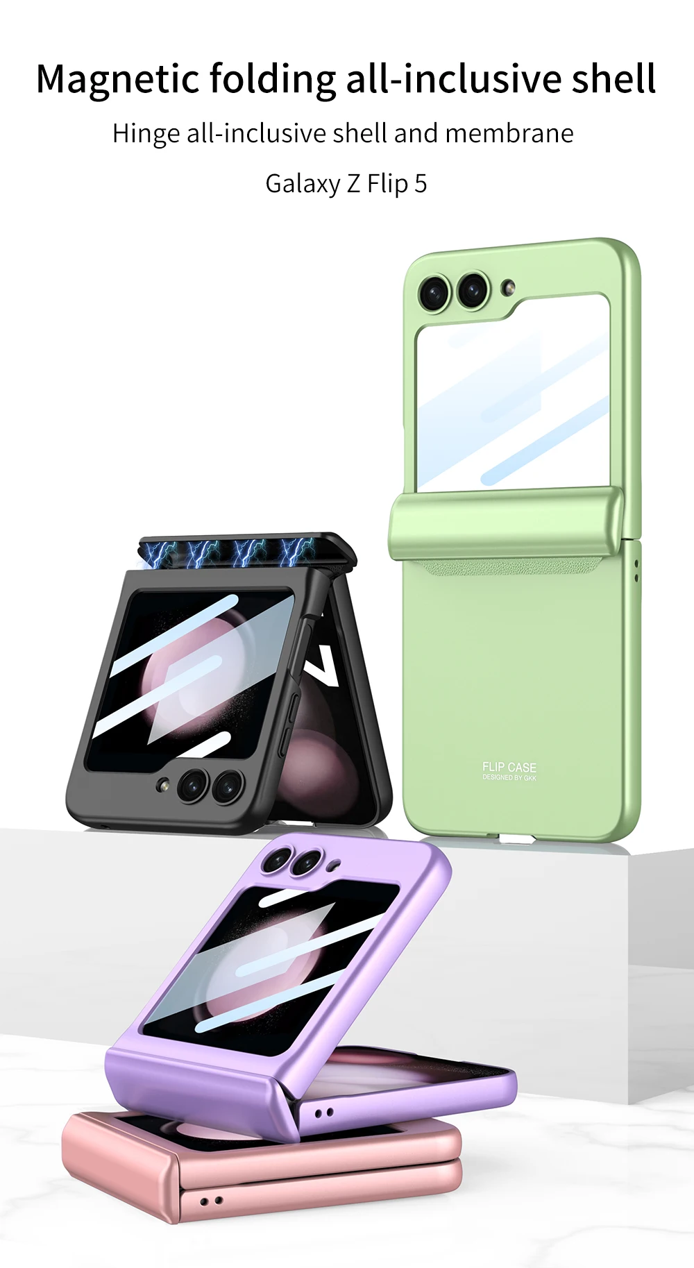 Full Protection Magnetic Case Hinge & Screen Protection For Galaxy Z Flip 5 - onlinemegasale.com