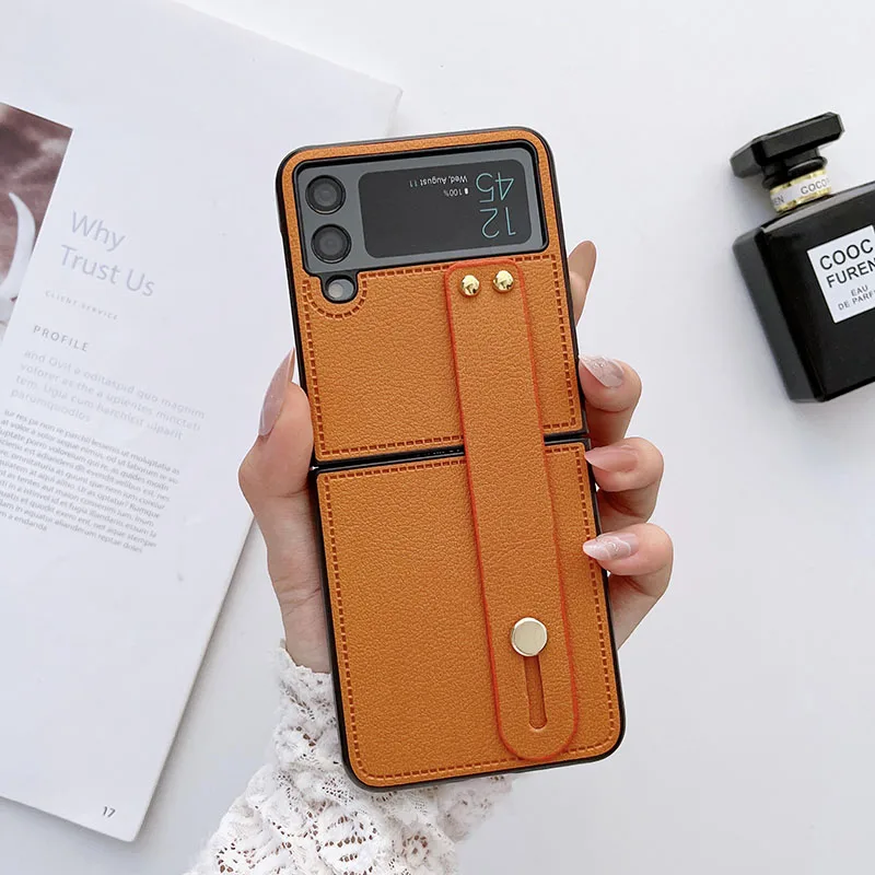 Luxury Wrist Strap Holder Leather Phone Case For Samsung Galaxy Z Flip - onlinemegasale.com