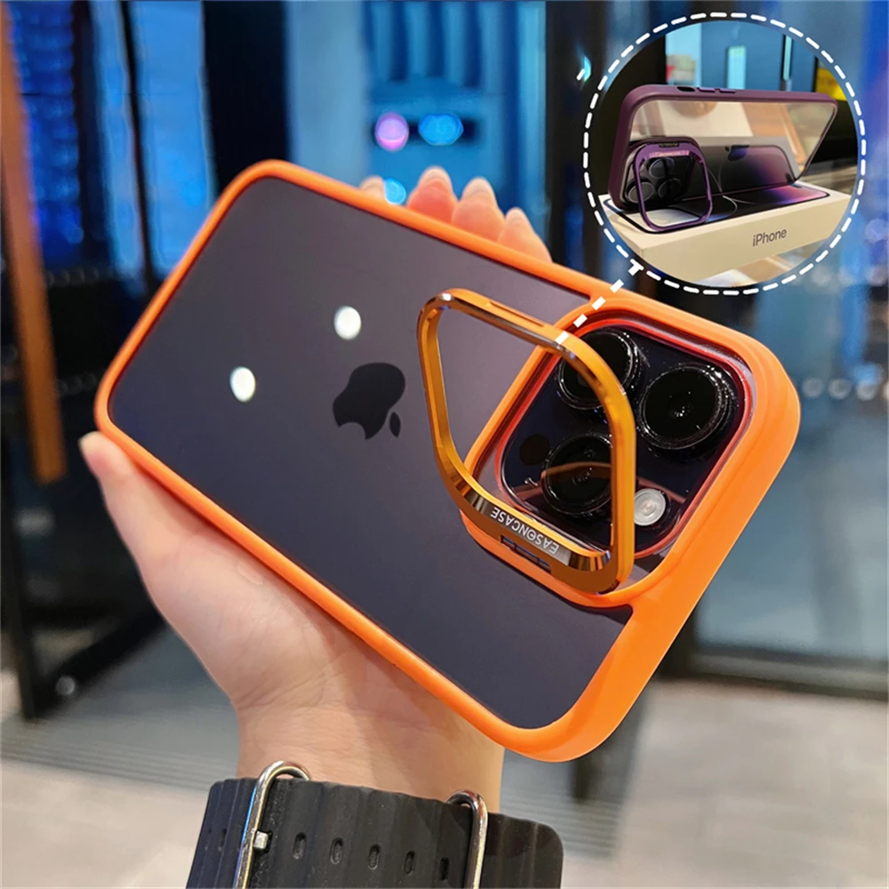 Lens Metal Ring Protector Stand Phone Case For iPhone - onlinemegasale.com