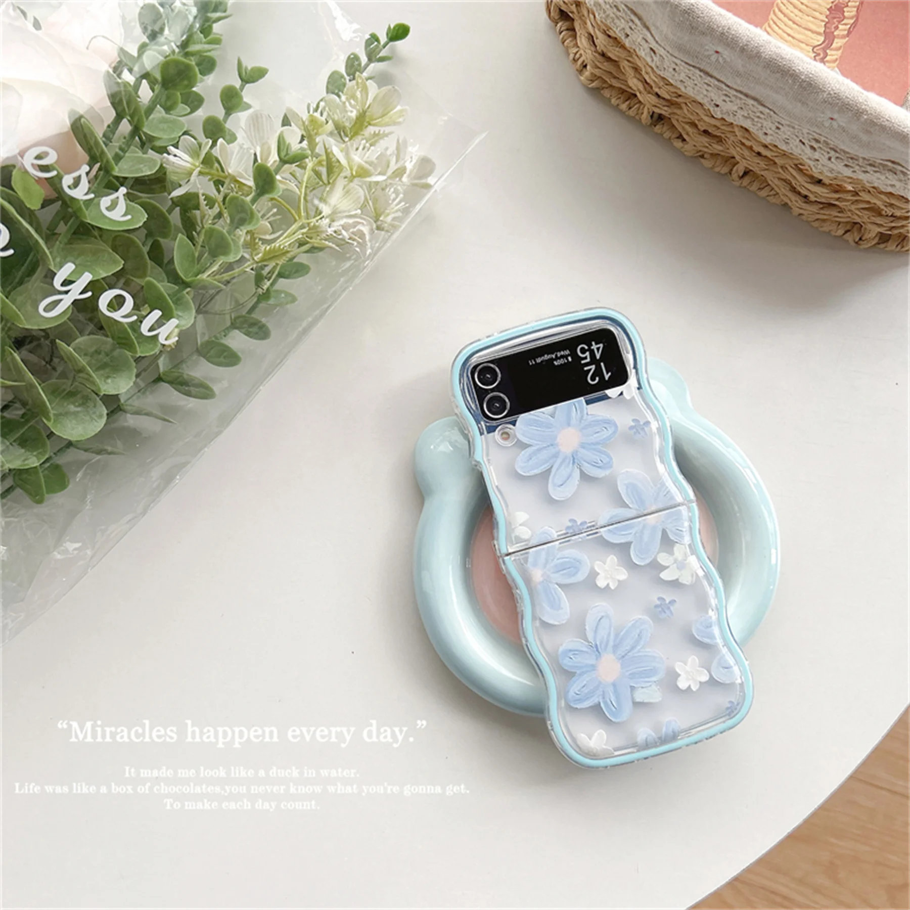 Cute Oil Painting Flower Floral Lattice Wavy Case for Galaxy Z Flip - onlinemegasale.com