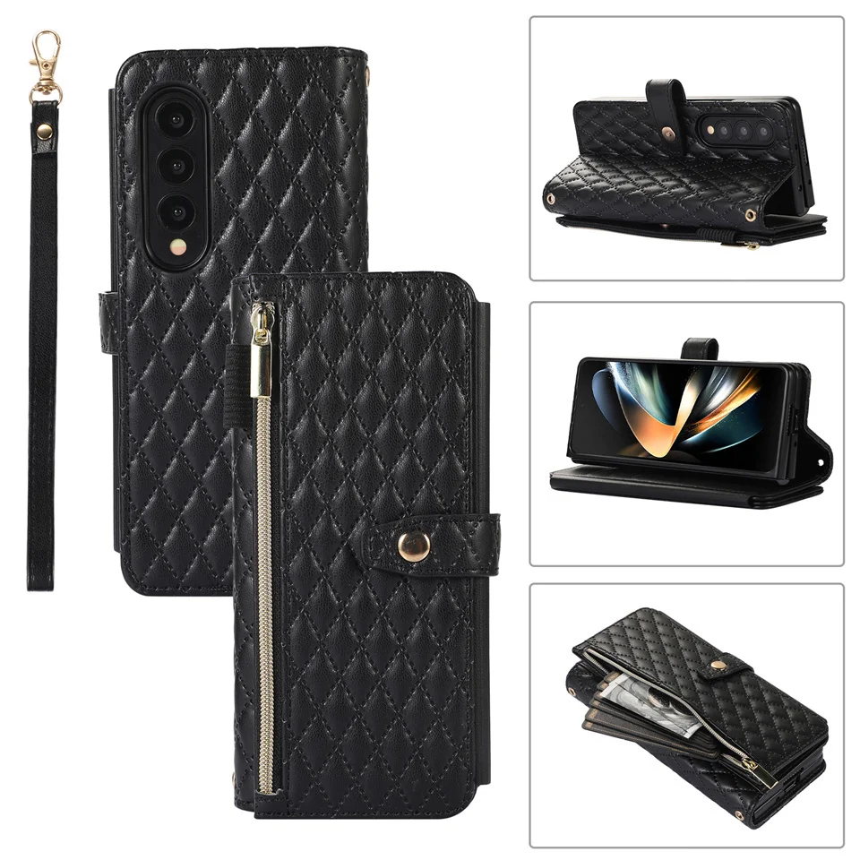 Multi Card Wallet Shoulder Strap Case For Samsung Galaxy Z Fold - onlinemegasale.com