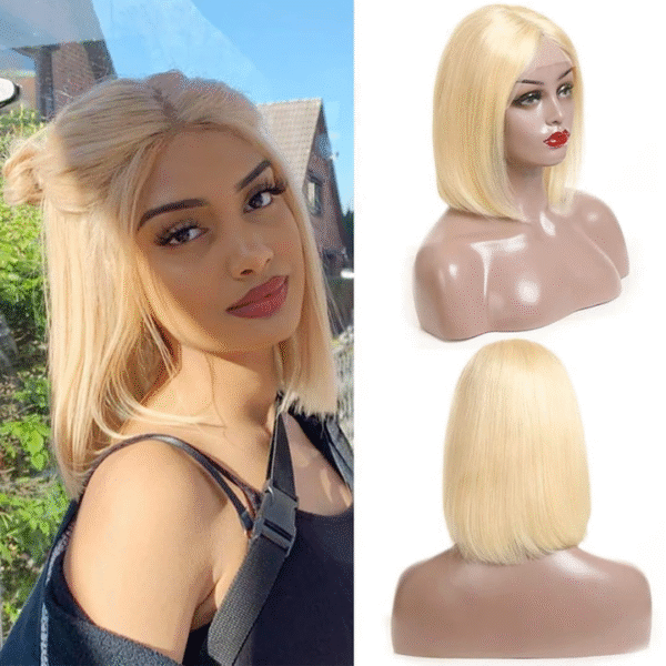 Cranberry Short Bob Lace closure Wigs Straight 613 Blonde Brazilian Human Hair Wigs