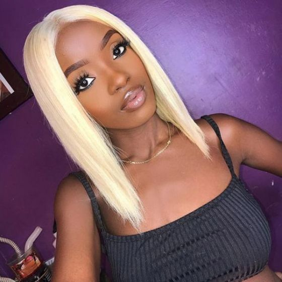 Cranberry Short Bob Lace closure Wigs Straight 613 Blonde Peruvian Human Hair Wigs