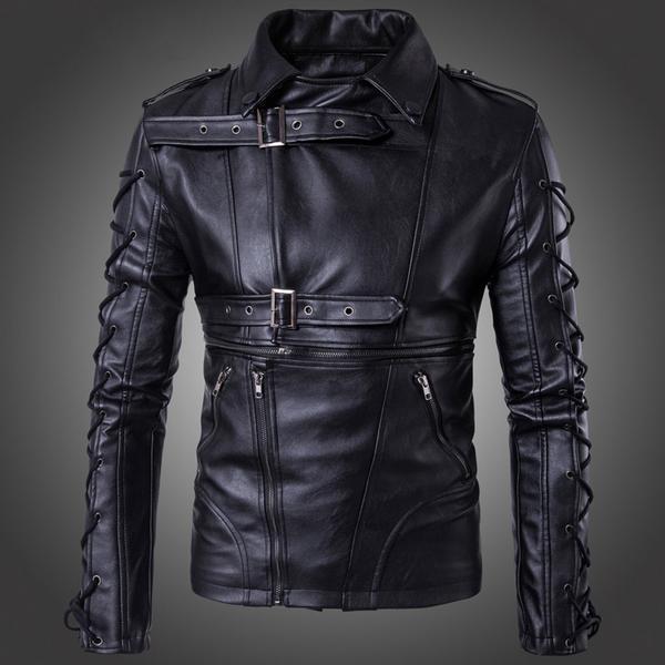 Stylish Men's Casual Motorcycle Jacket featuring Drawstring and Buckle Details