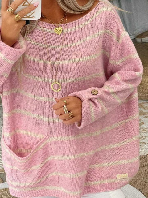 Reign™ - Oversized Striped Knit Sweater - onlinemegasale.com