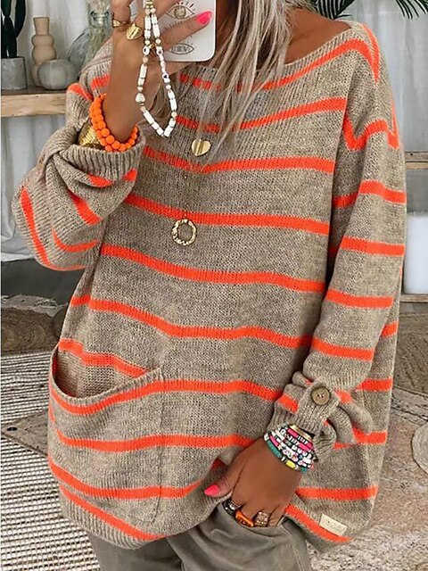 Reign™ - Oversized Striped Knit Sweater - onlinemegasale.com