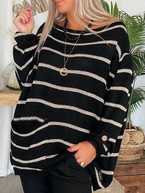 Reign™ - Oversized Striped Knit Sweater - onlinemegasale.com