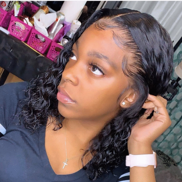 Cranberry Deep Wave Lace Front Bob Wigs Short Peruvian Human Hair Wigs For Black Women