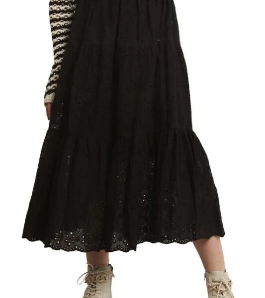 Elastic Waistband Tiered Midi Skirt