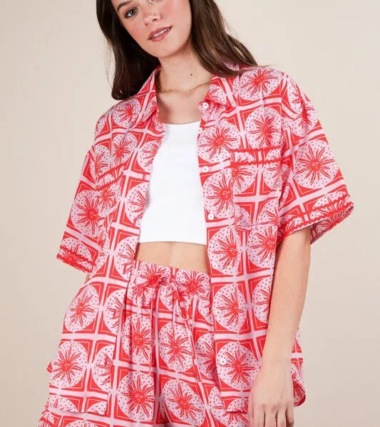 Tropical Printed Shirt Top and Shorts Set
