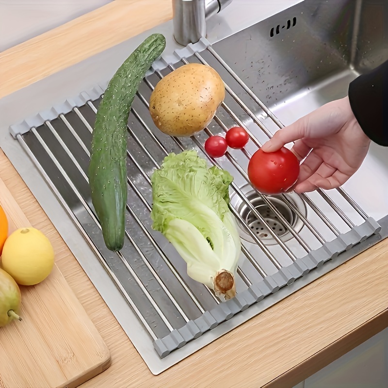 Deluxe Roll-Up Stainless Steel Dish Drying Rack - onlinemegasale.com