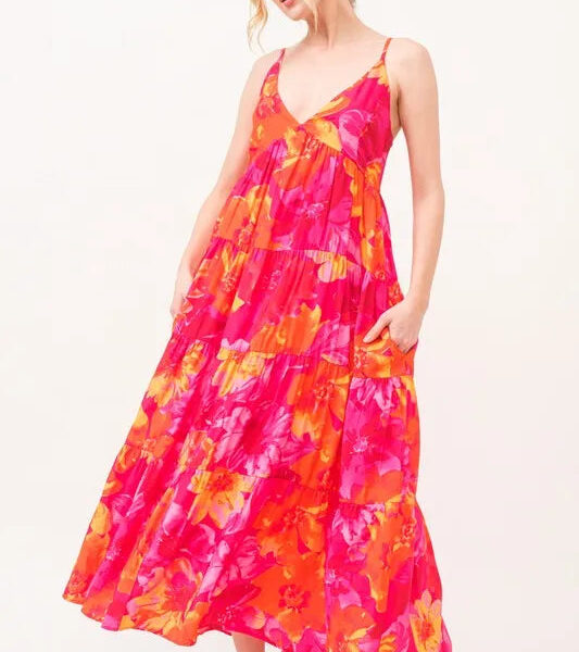 Floral Tiered Maxi Cami Dress with Pockets