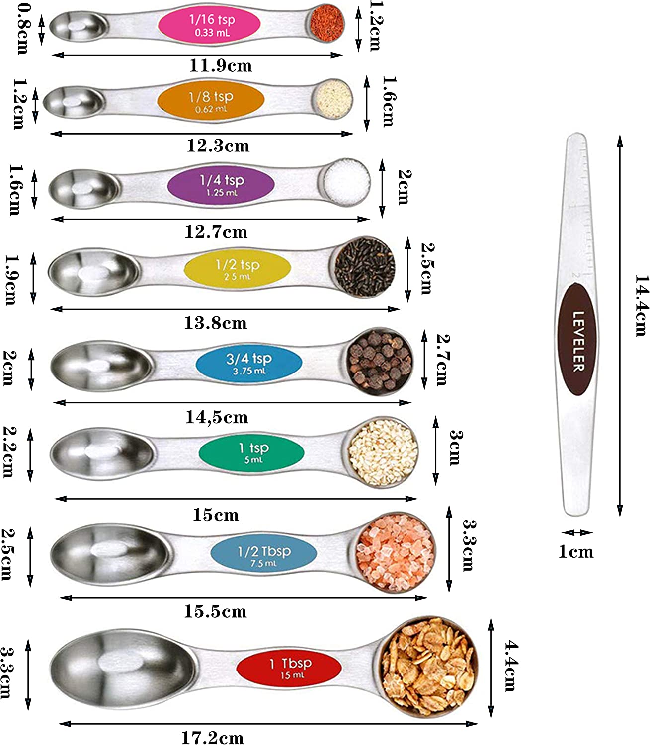 9pcs Dual Sided Stainless Steel Magnetic Measuring Spoons - onlinemegasale.com