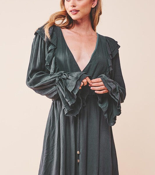 Chic Ruffle Surplice Mini Dress with Tied Detail