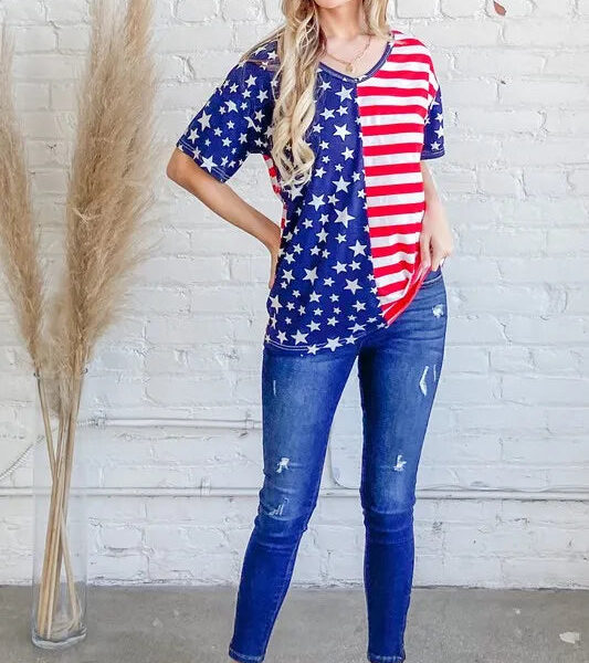 And The Why American Flag Short Sleeve Top