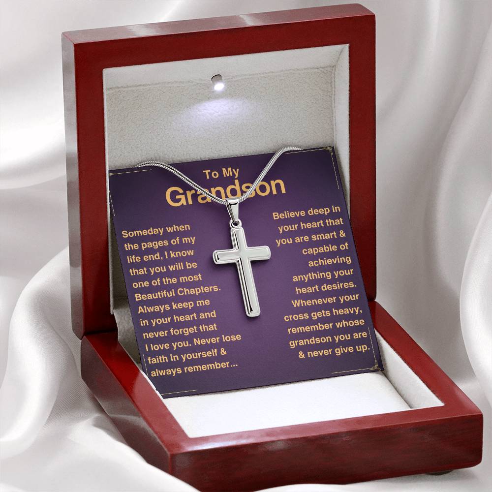 Grandson, Never Give Up - Cross Necklace - onlinemegasale.com Grandson, Never Give Up - Cross Necklace - onlinemegasale.com