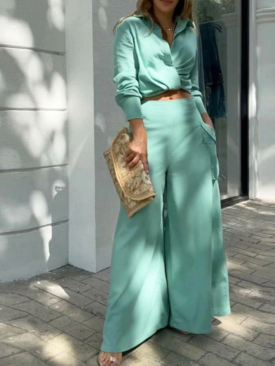 Solid color casual two-piece suit - onlinemegasale.com