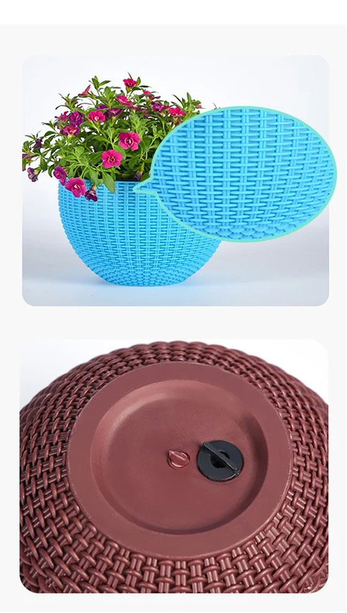 Plastic Rattan Hanging Planter Basket with Drainage Hole - onlinemegasale.com